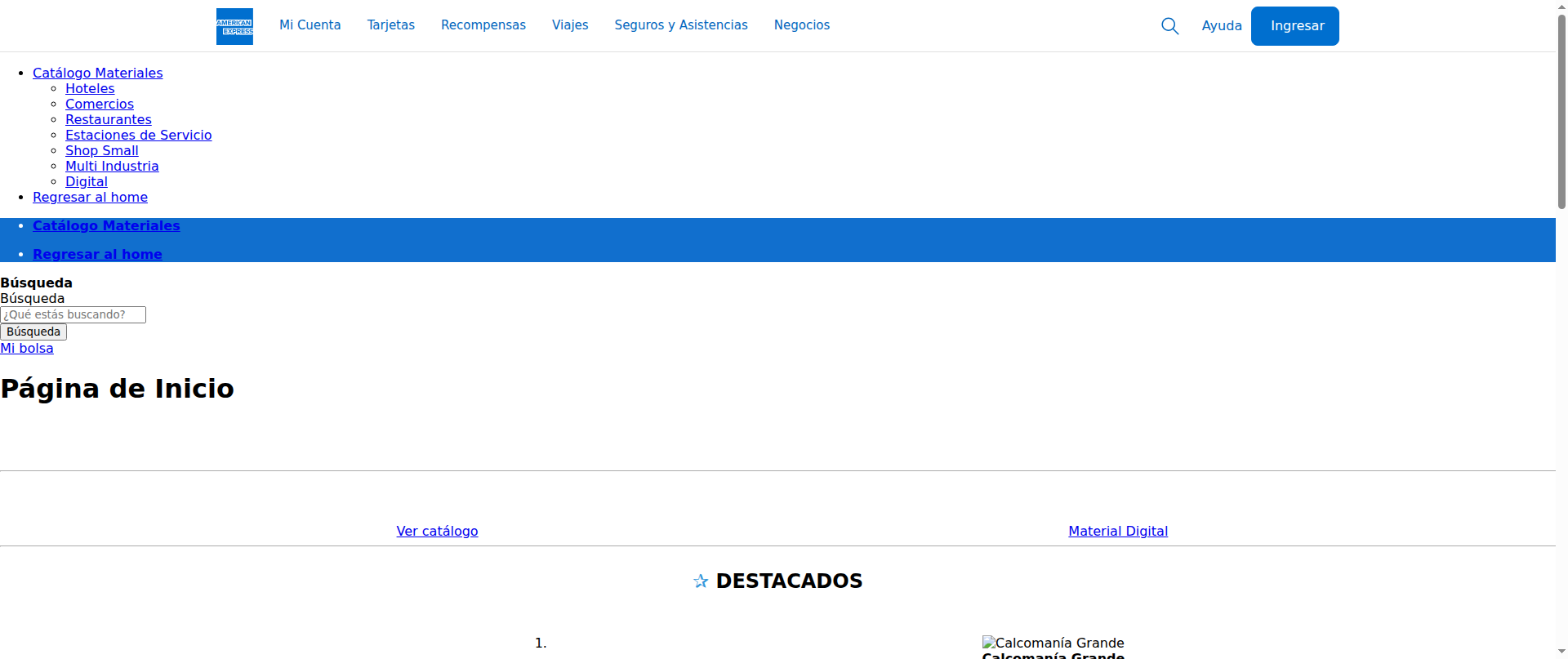 Screenshot of mcstagingarg.americanexpresspop.com