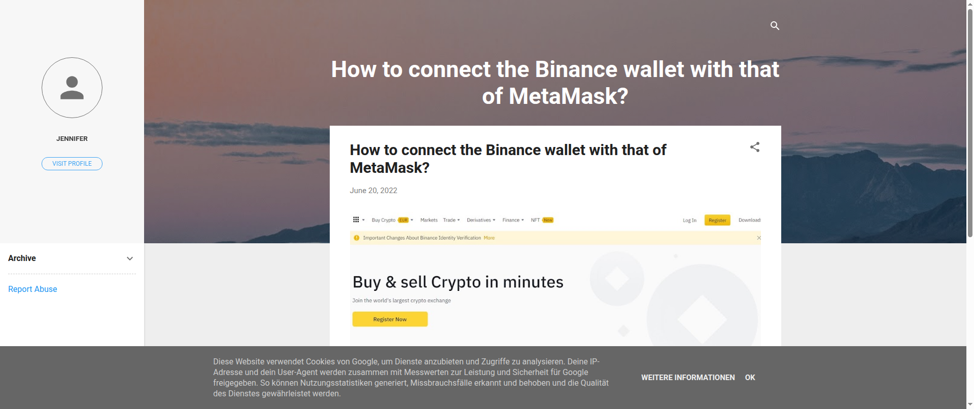 Screenshot of binancewallett.blogspot.com
