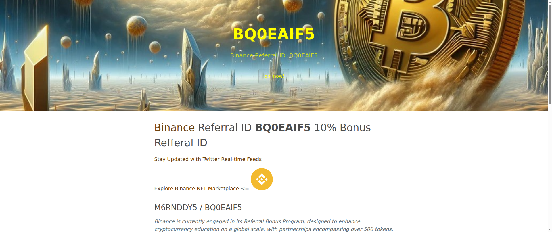 Screenshot of binancereferralid.github.io
