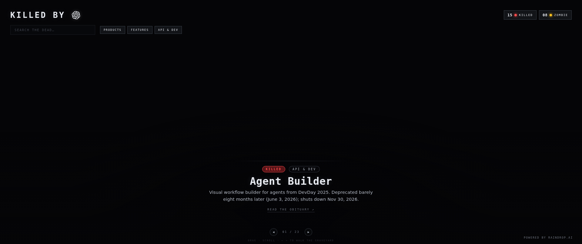 Screenshot of killedbyopenai.com