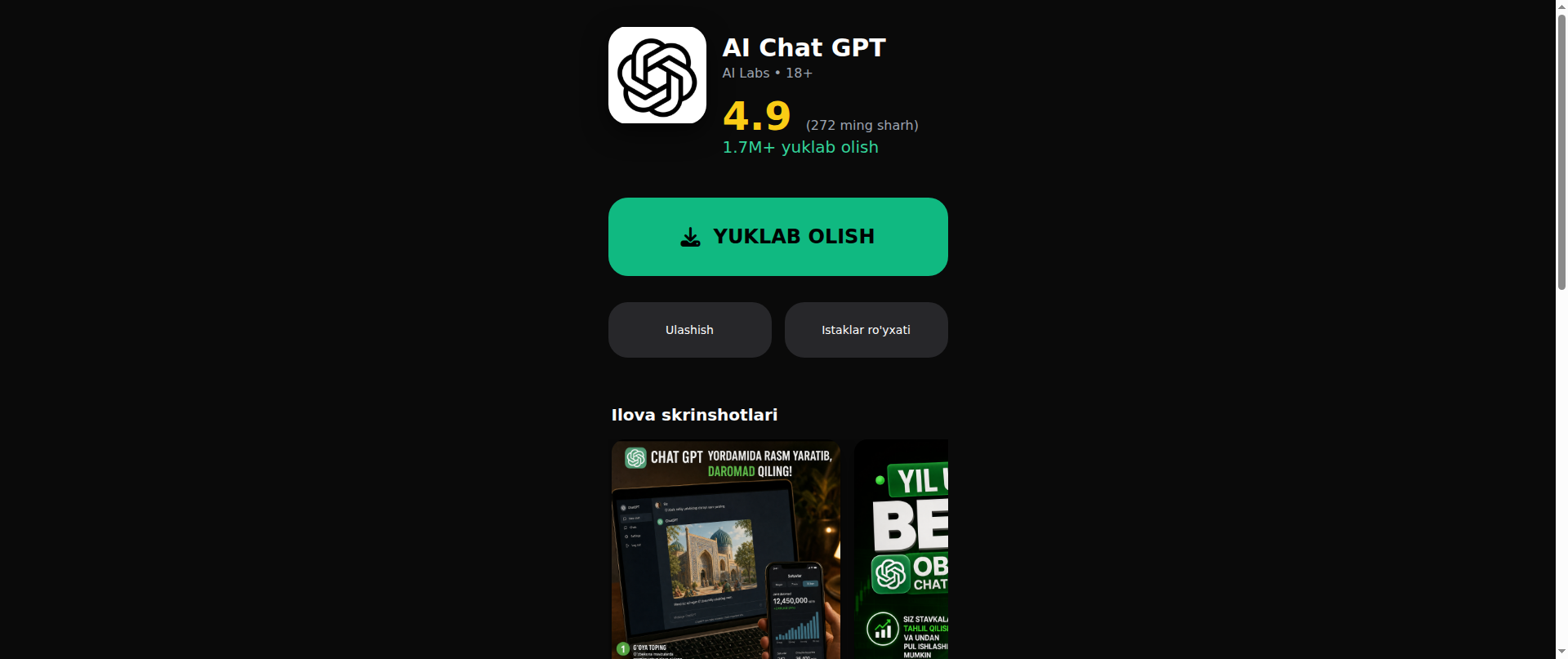 Screenshot of chatgptuz.info