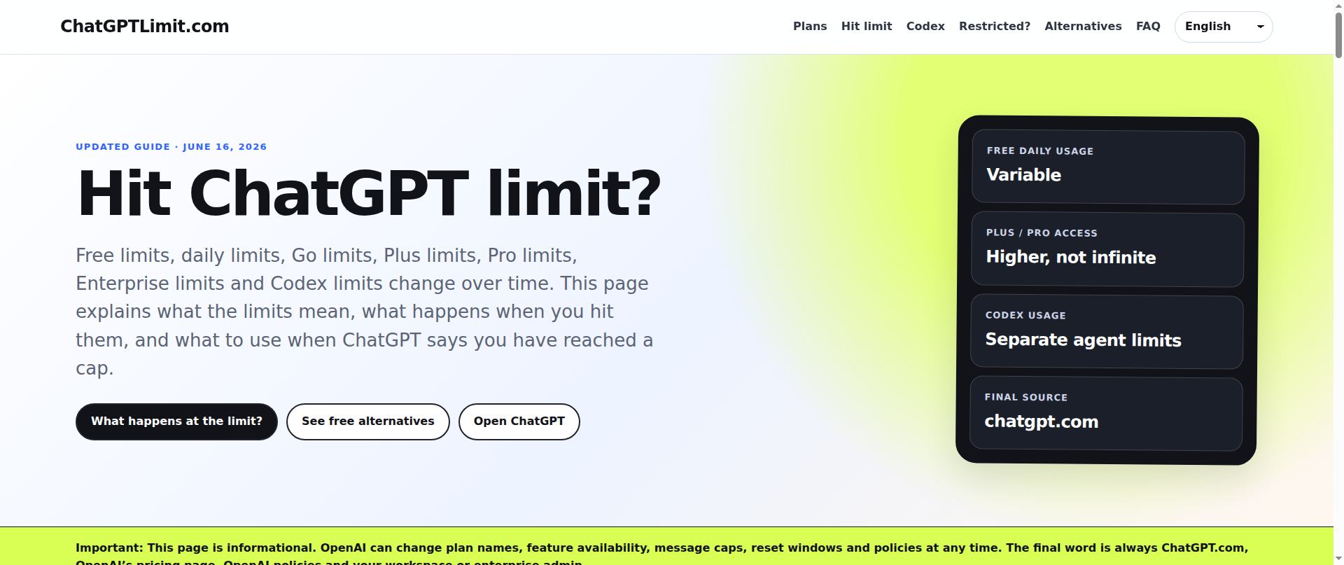 Screenshot of chatgptlimit.com