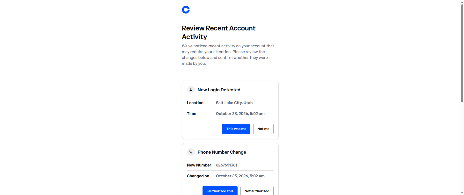 Screenshot of locked-coinbase.com