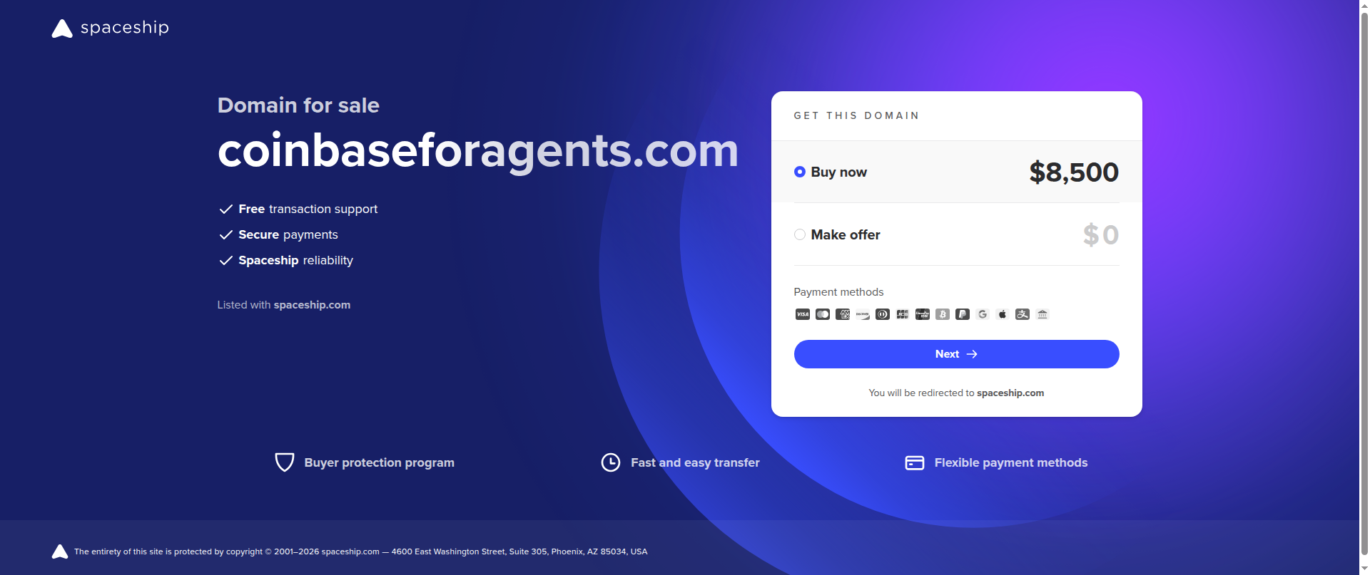 Screenshot of coinbaseforagents.com