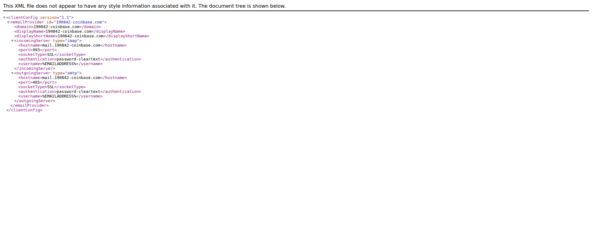 Screenshot of autoconfig.190842-coinbase.com