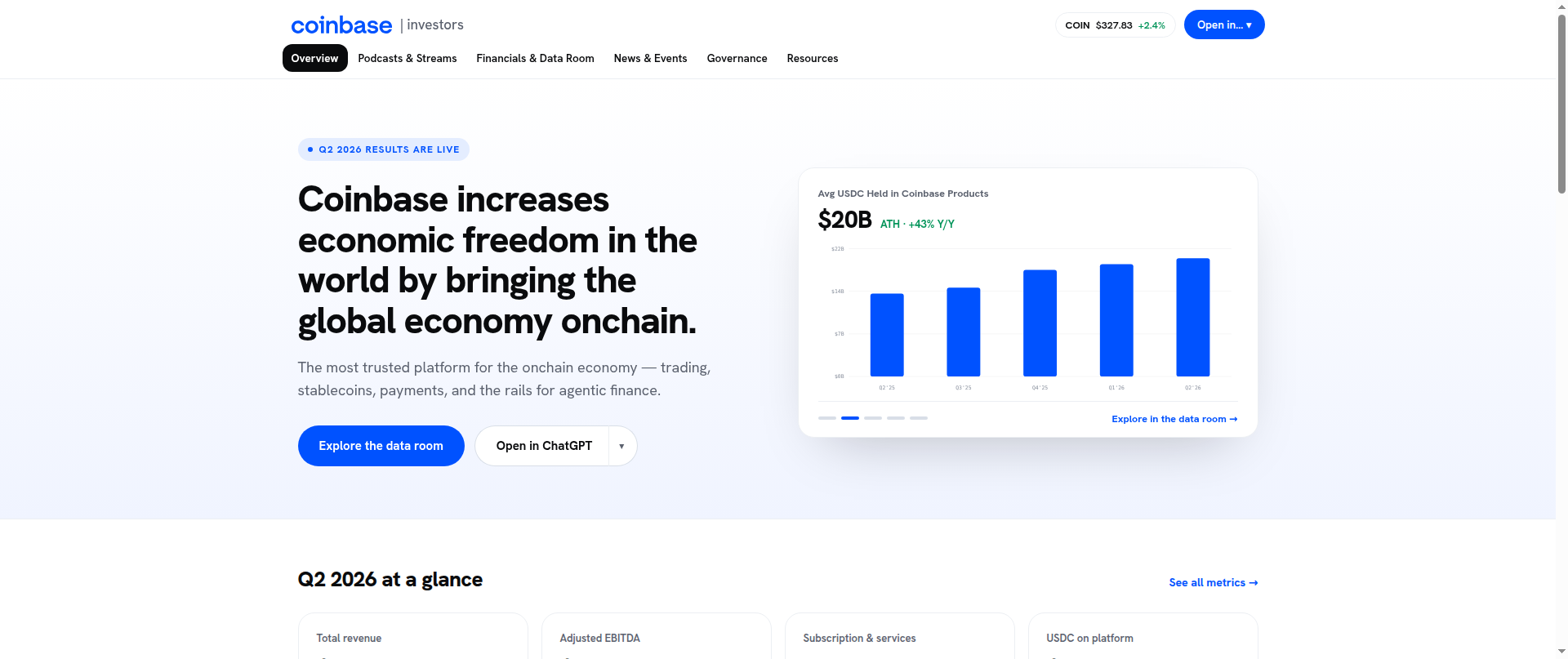 Screenshot of coinbaseinvestors.ai