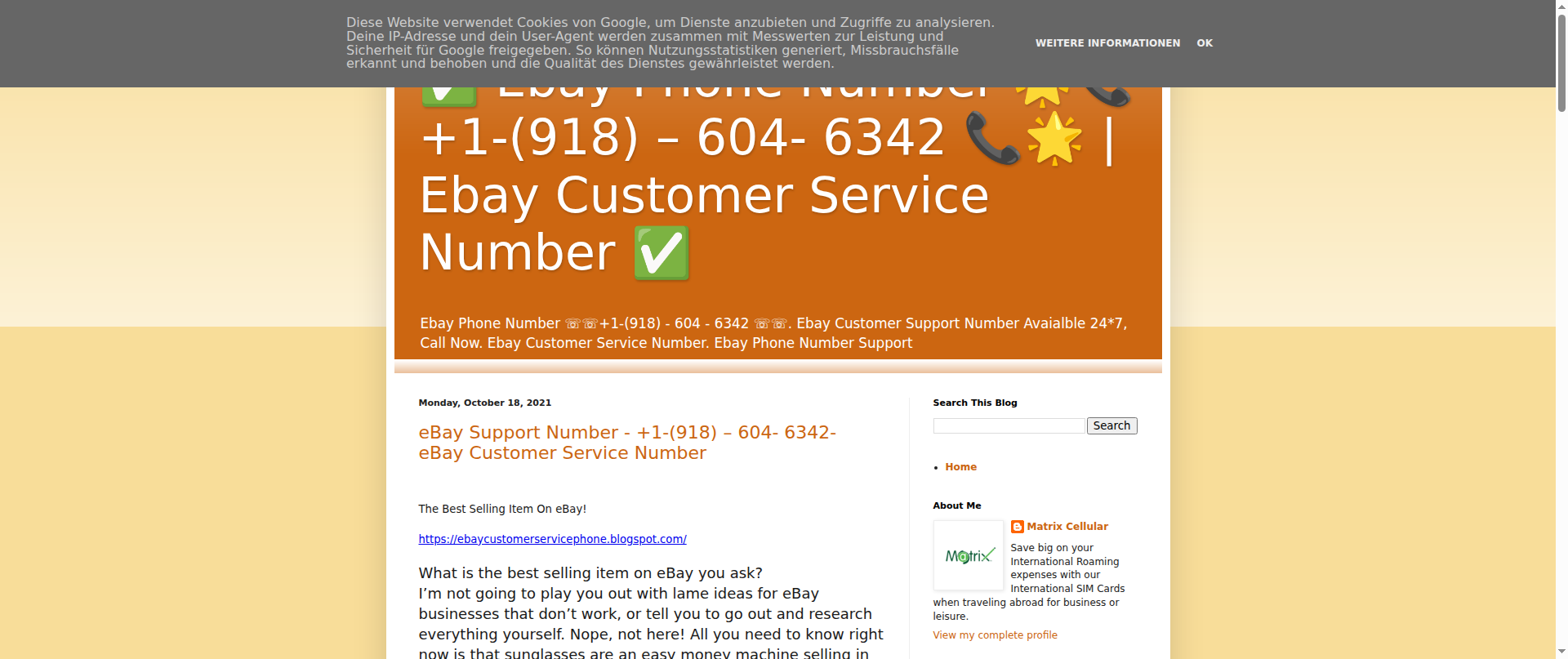 Screenshot of ebay-phone-number.blogspot.com