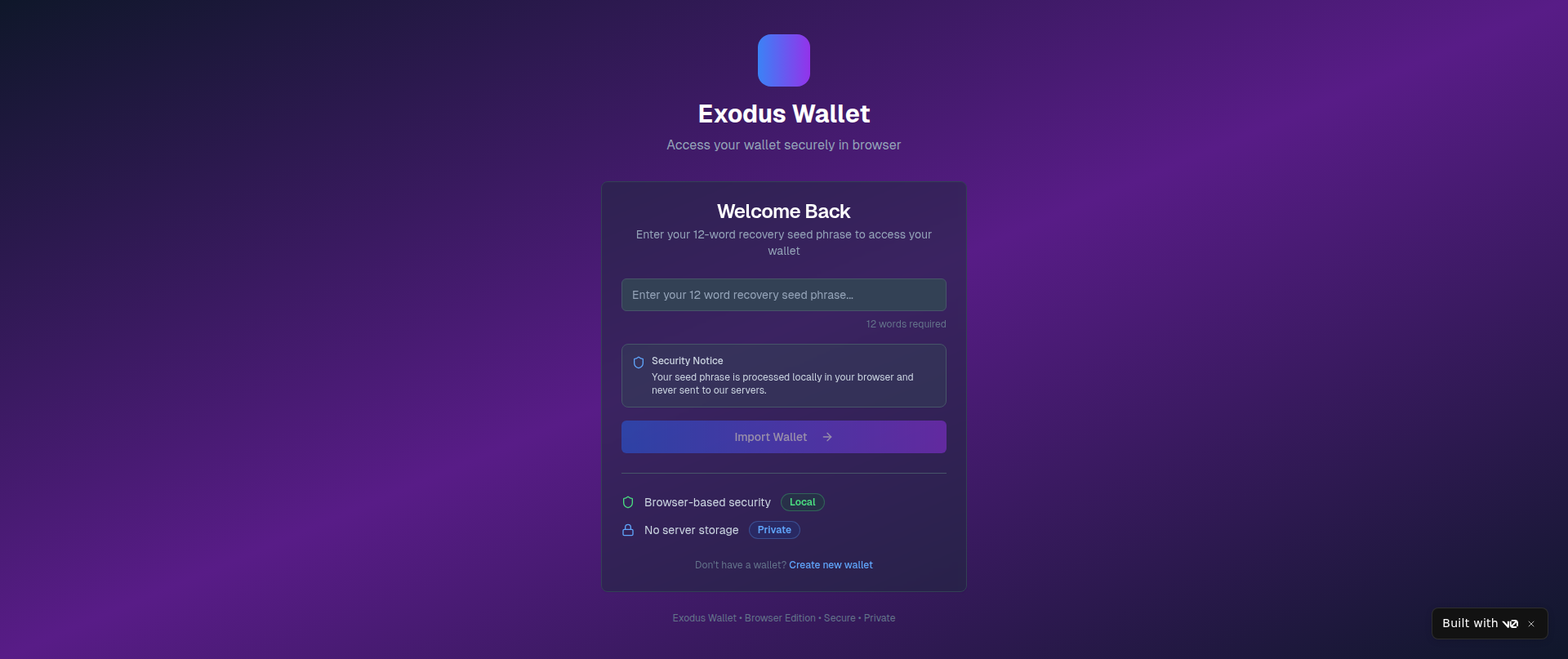 Screenshot of v0-exodus-wallet-app.vercel.app