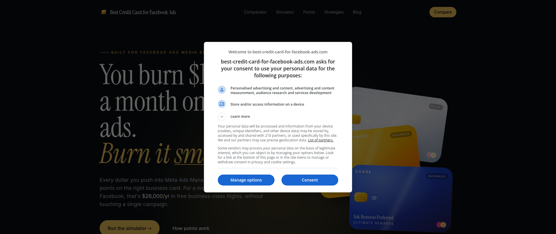 Screenshot of best-credit-card-for-facebook-ads.com