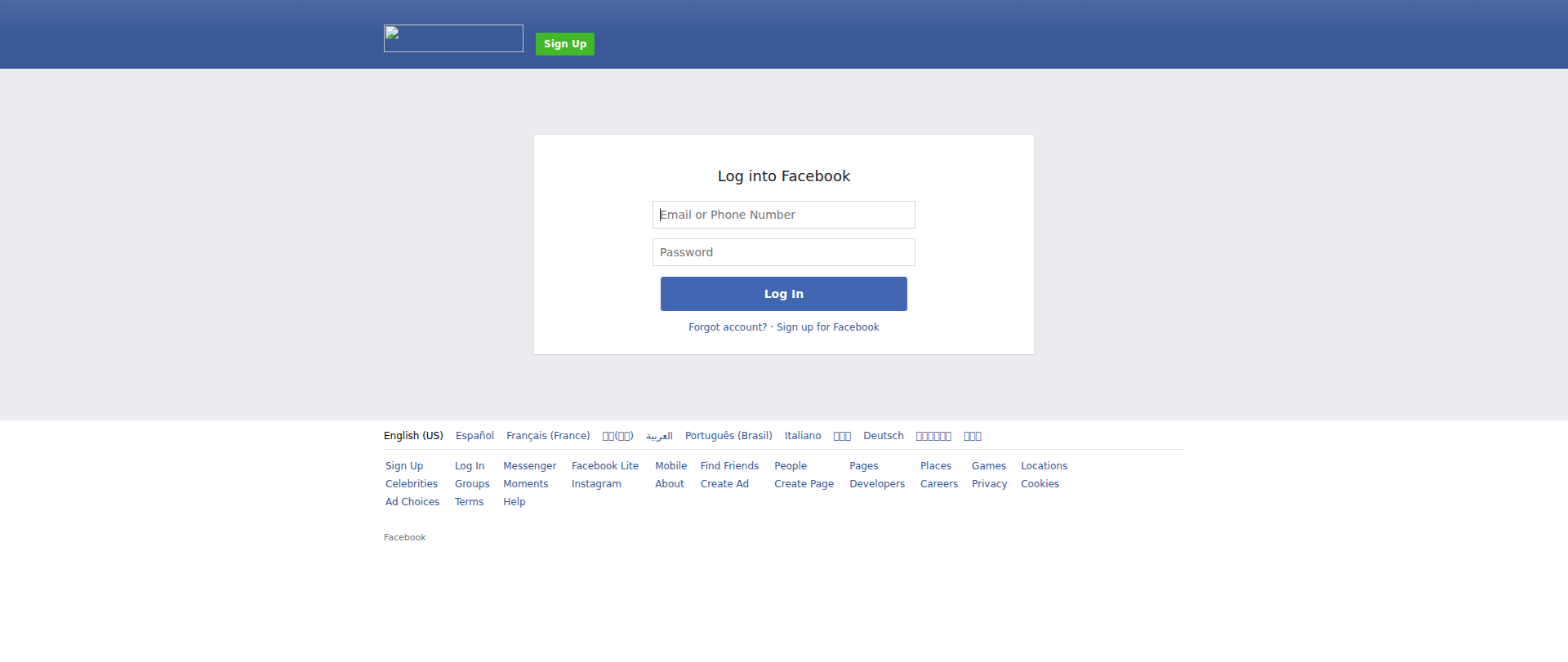 Screenshot of facebook-authentication.secure-datalink.org