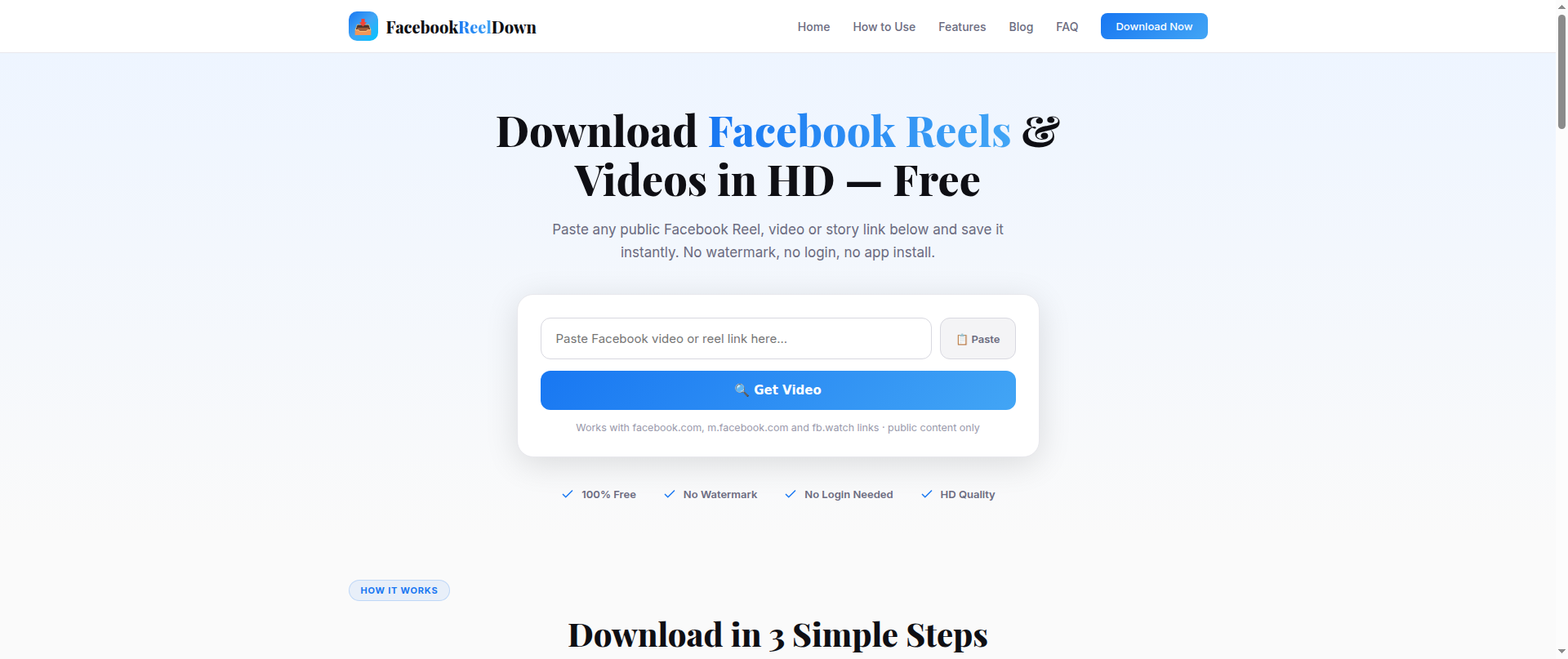 Screenshot of facebookreeldown.com