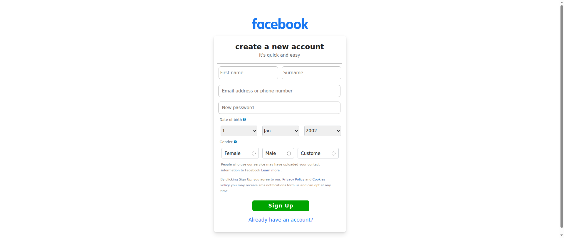 Screenshot of facebook-clone-nu-eight.vercel.app