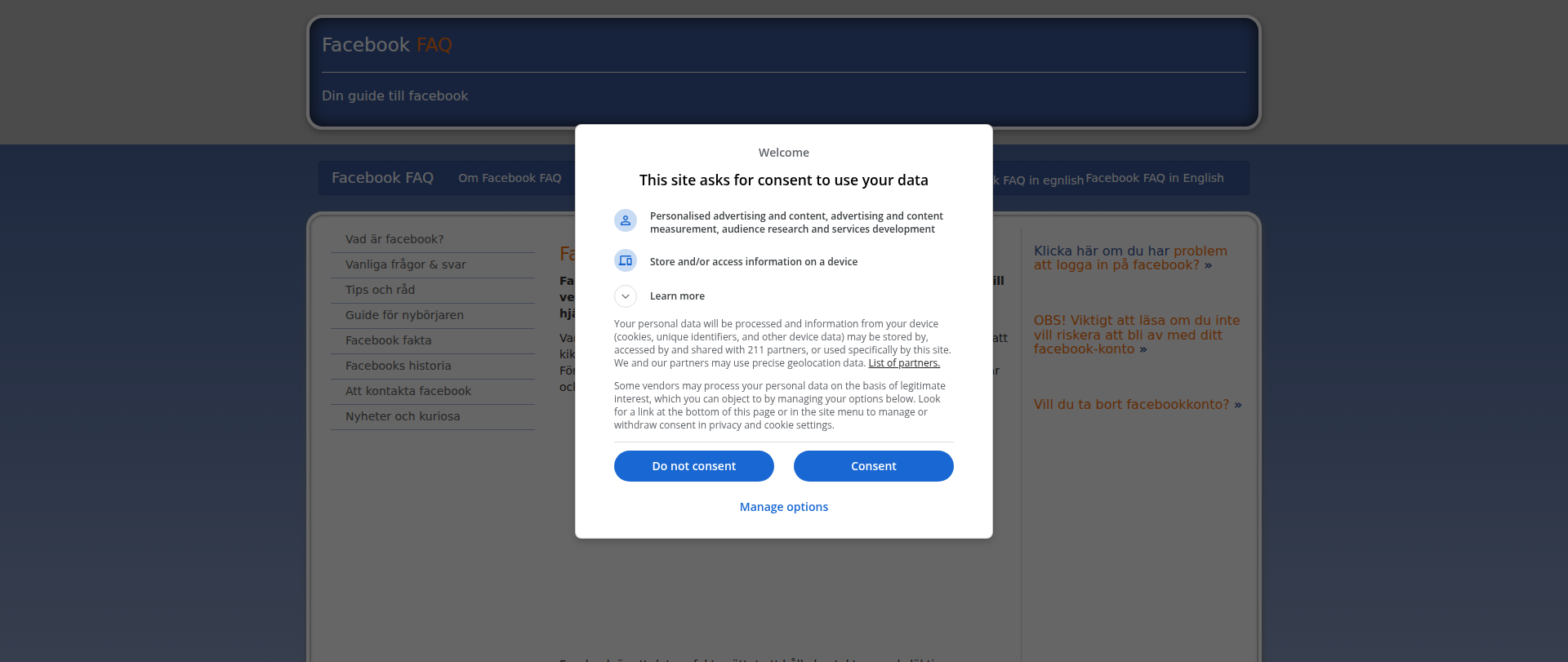 Screenshot of facebook-faq.se