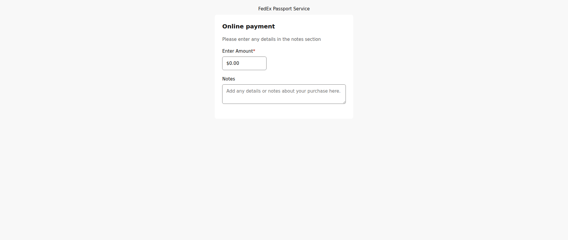 Screenshot of pay.fedexpassportservice.com