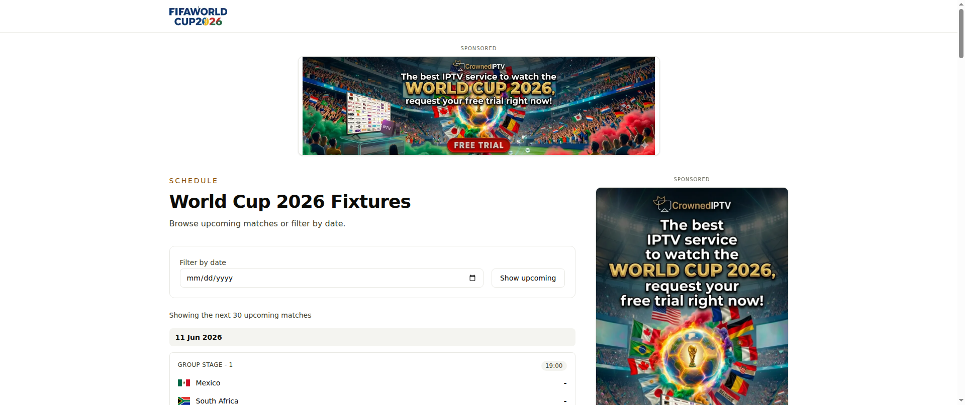 Screenshot of fifaworldcup2026fixtures.com