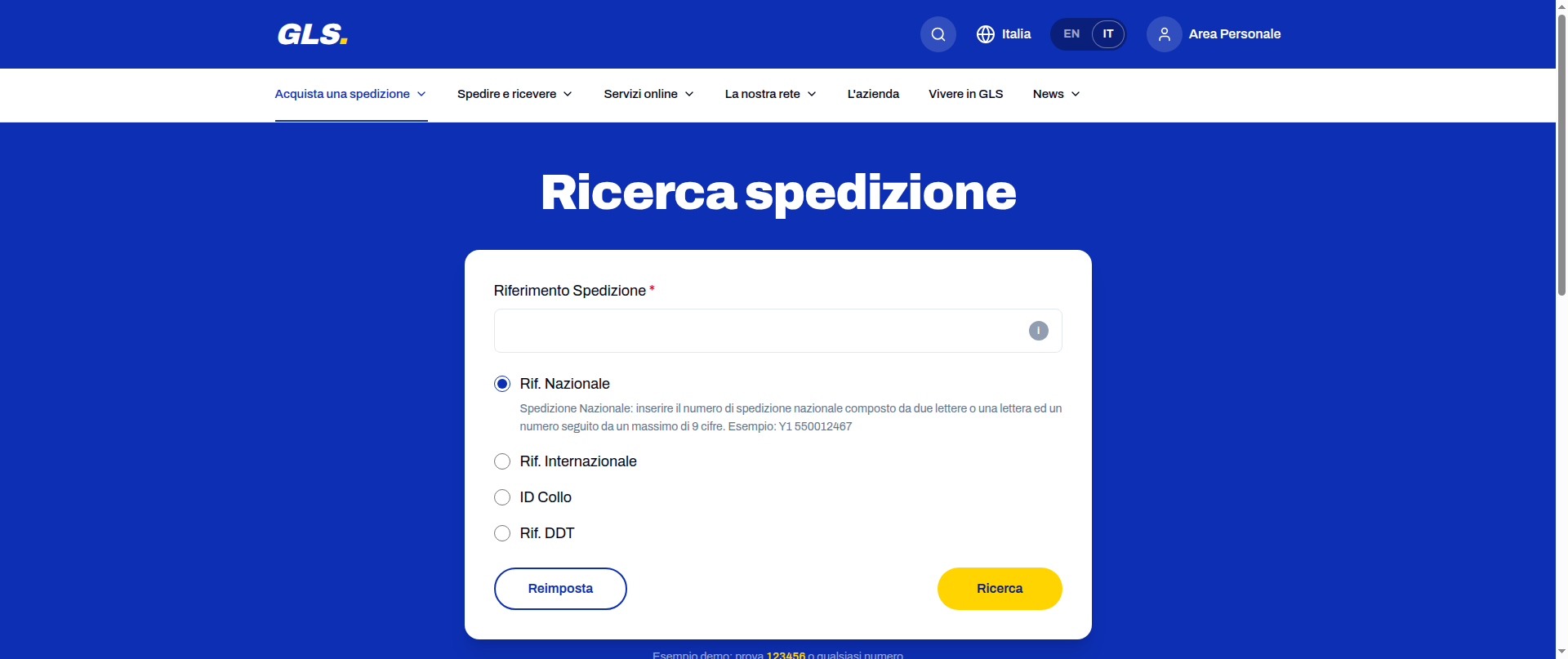 Screenshot of gls-spedizioni.com