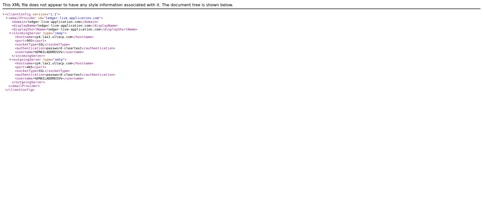 Screenshot of autoconfig.ledger-live-application.com