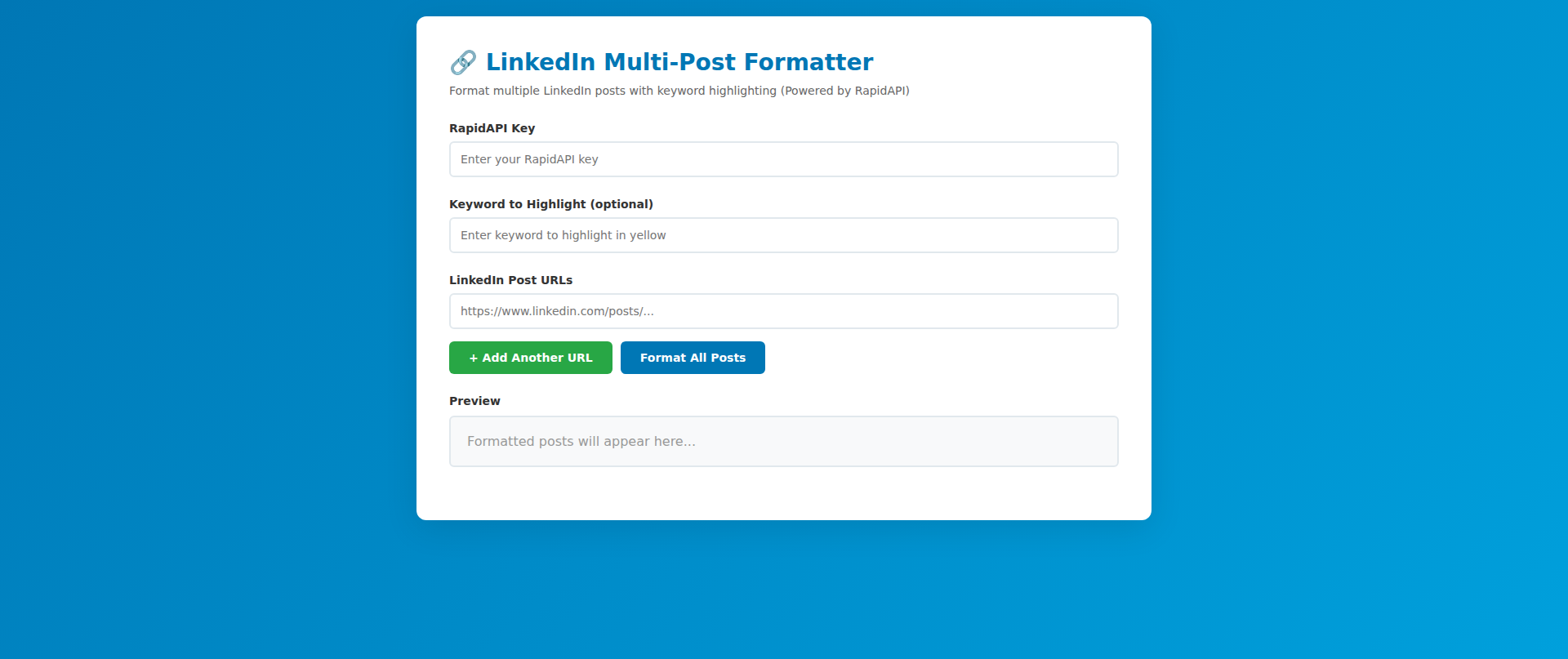 Screenshot of multipost-linkedin-formatter3.pages.dev
