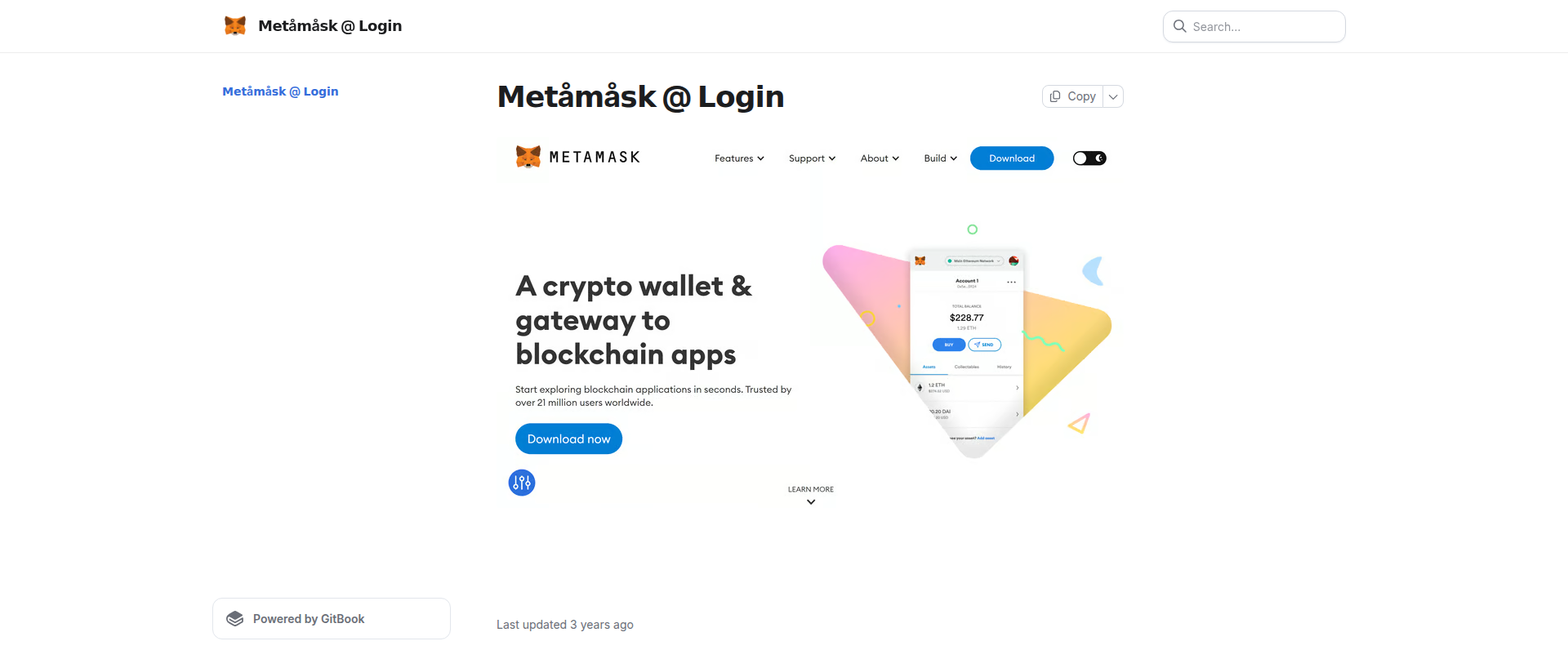 Screenshot of metamasklogniox.gitbook.io