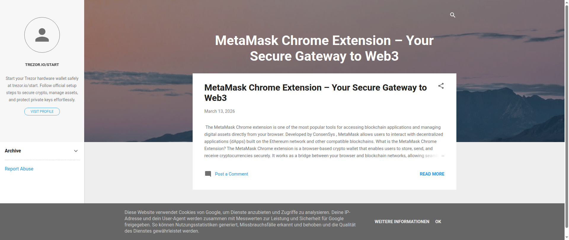Screenshot of metamaskchromeextensionn.blogspot.com