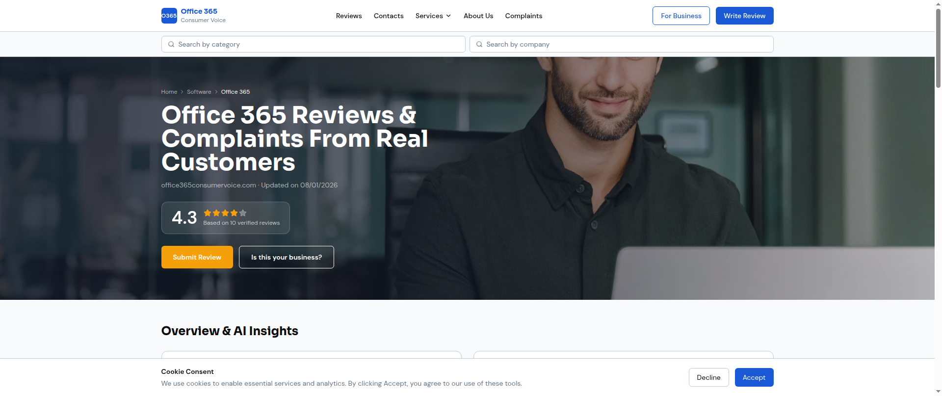 Screenshot of office365consumervoice.com