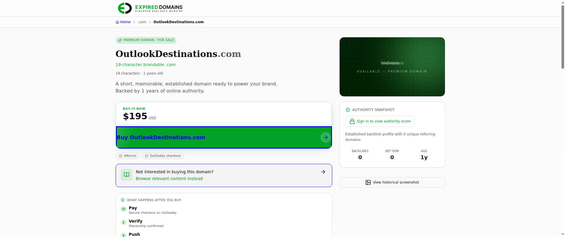 Screenshot of outlookdestinations.com