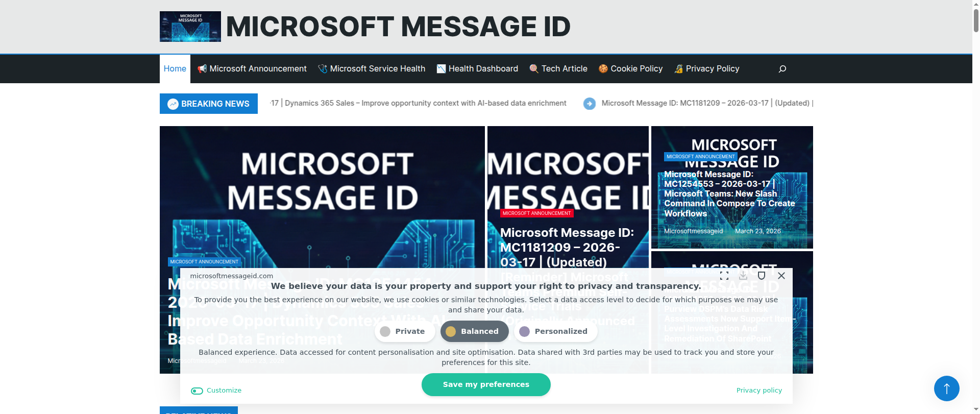 Screenshot of microsoftmessageid.com