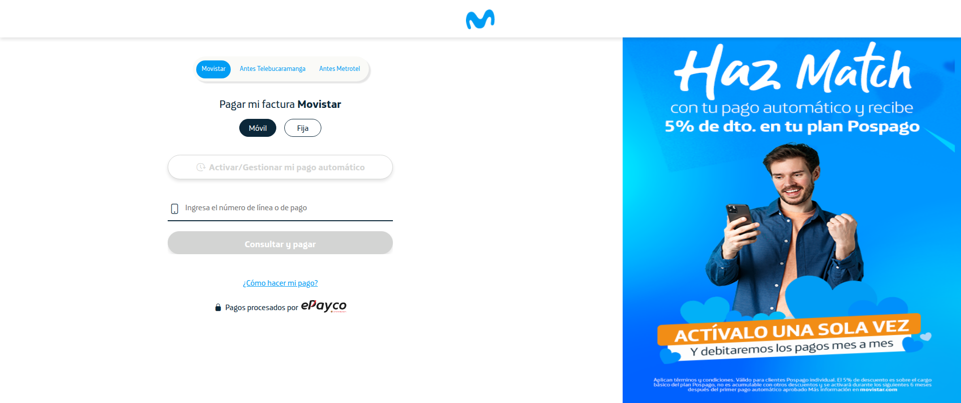 Screenshot of movistarepayco.com