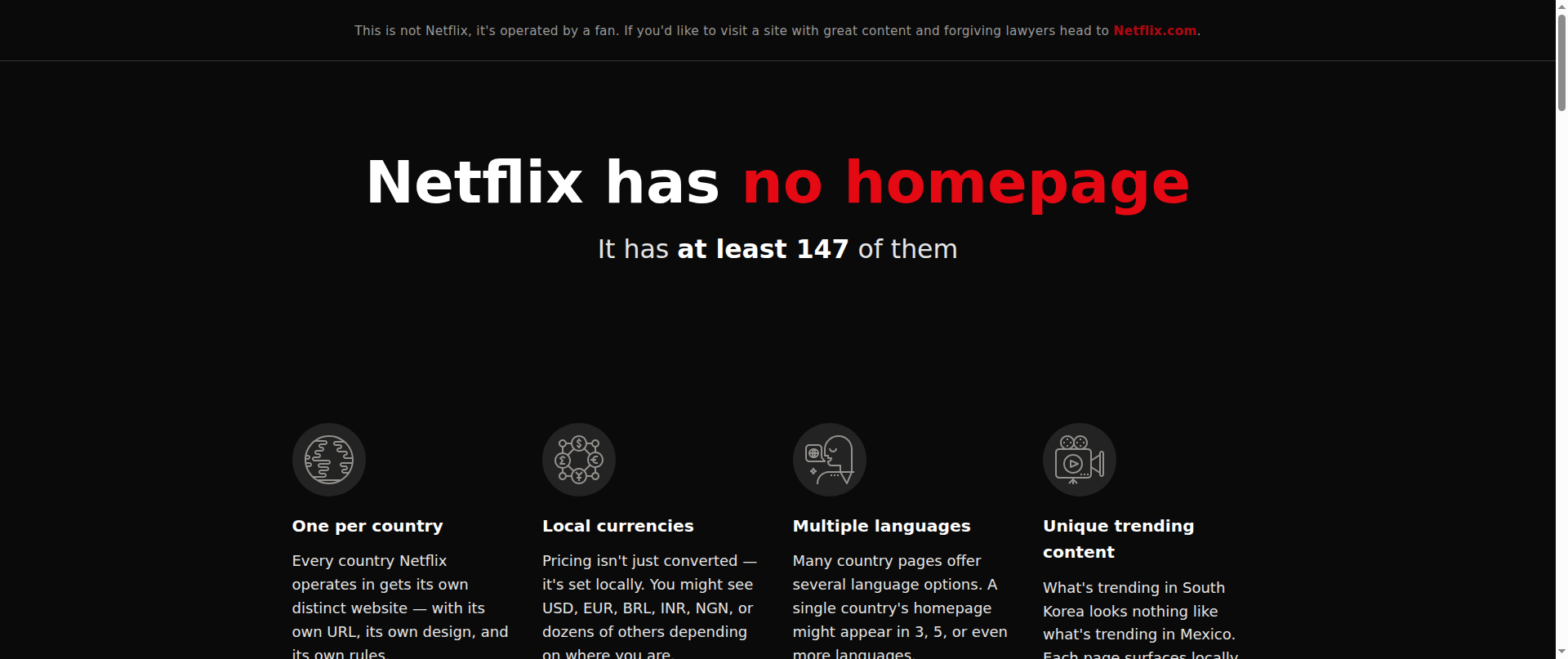 Screenshot of netflixhasnohomepage.com