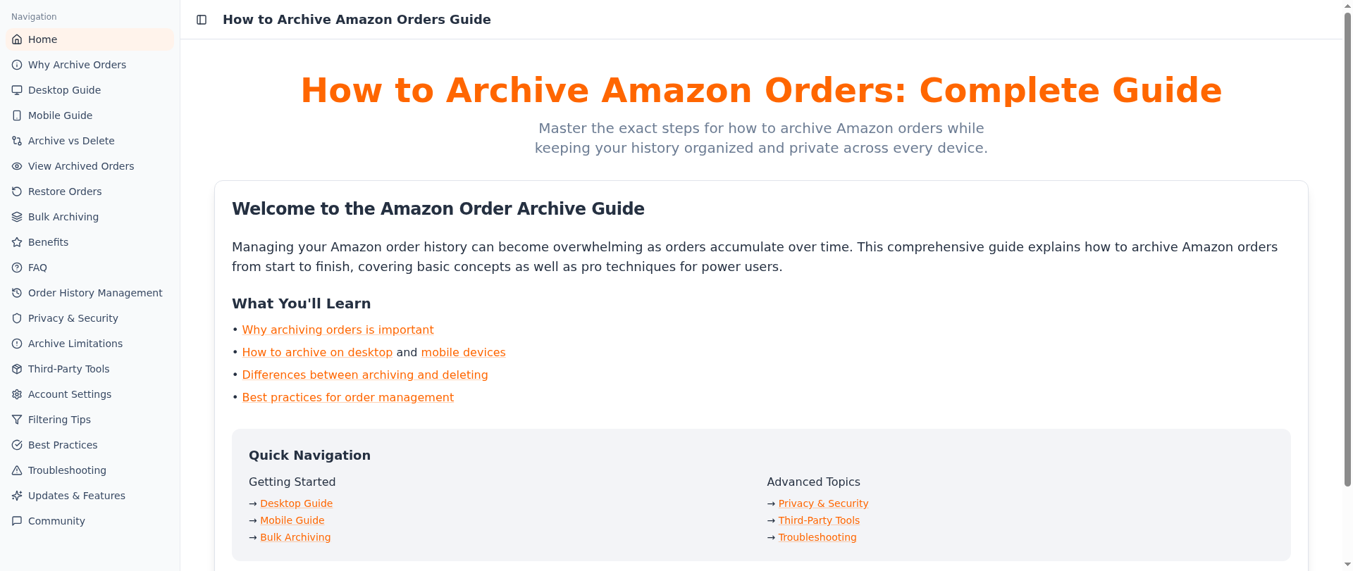 Screenshot of howtoarchiveamazonorders.com