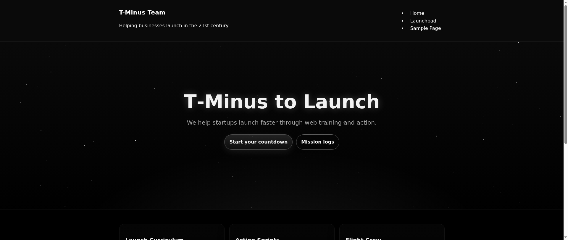 Screenshot of tminusteam.com