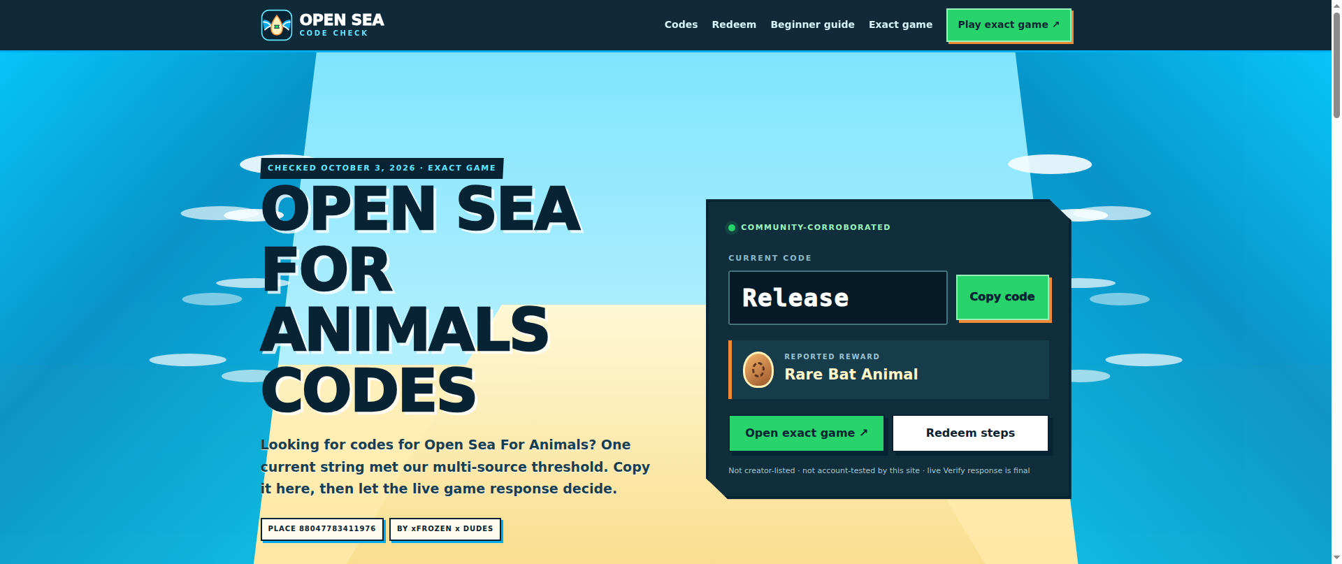 Screenshot of openseaforanimalscode.wiki