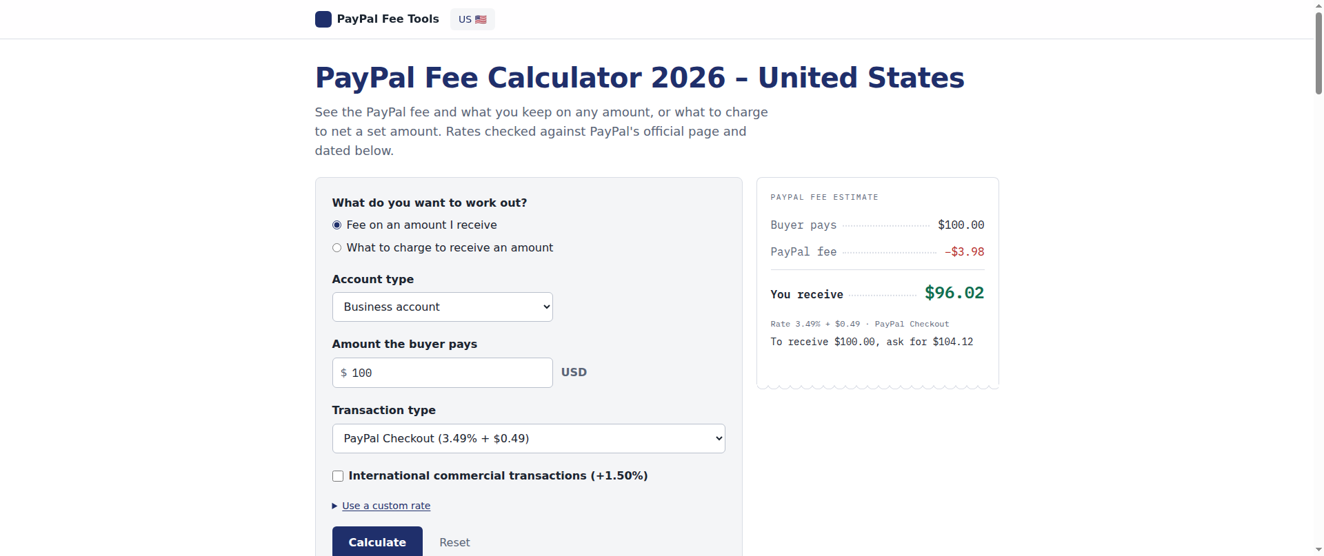 Screenshot of paypalfeetools.com