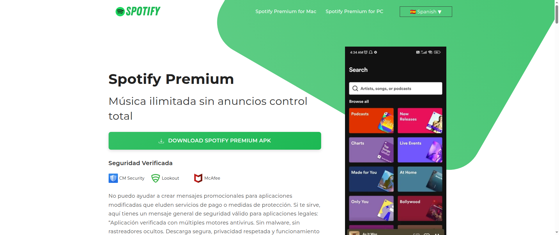 Screenshot of spotifypremiumapks.com