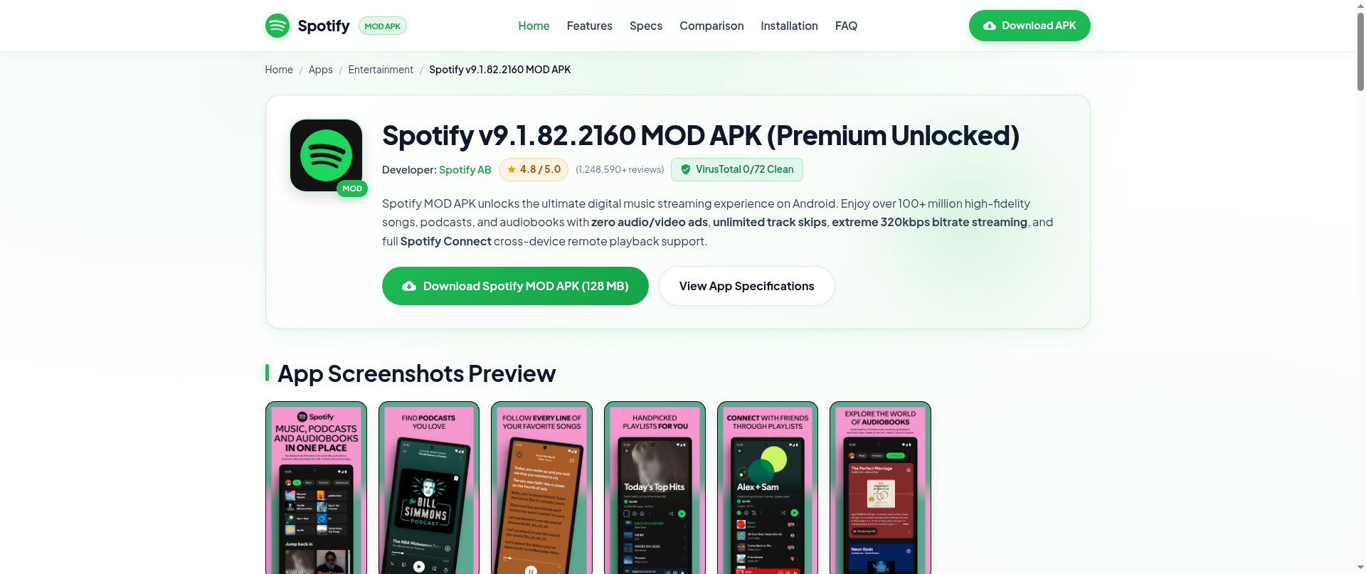 Screenshot of spotifymodapk.website