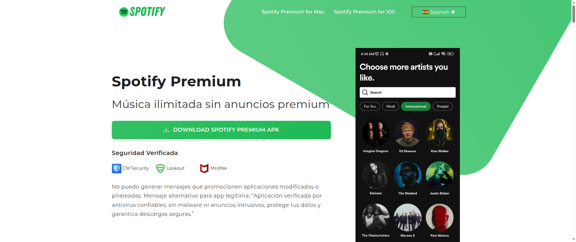 Screenshot of spotifypremiumapks.net