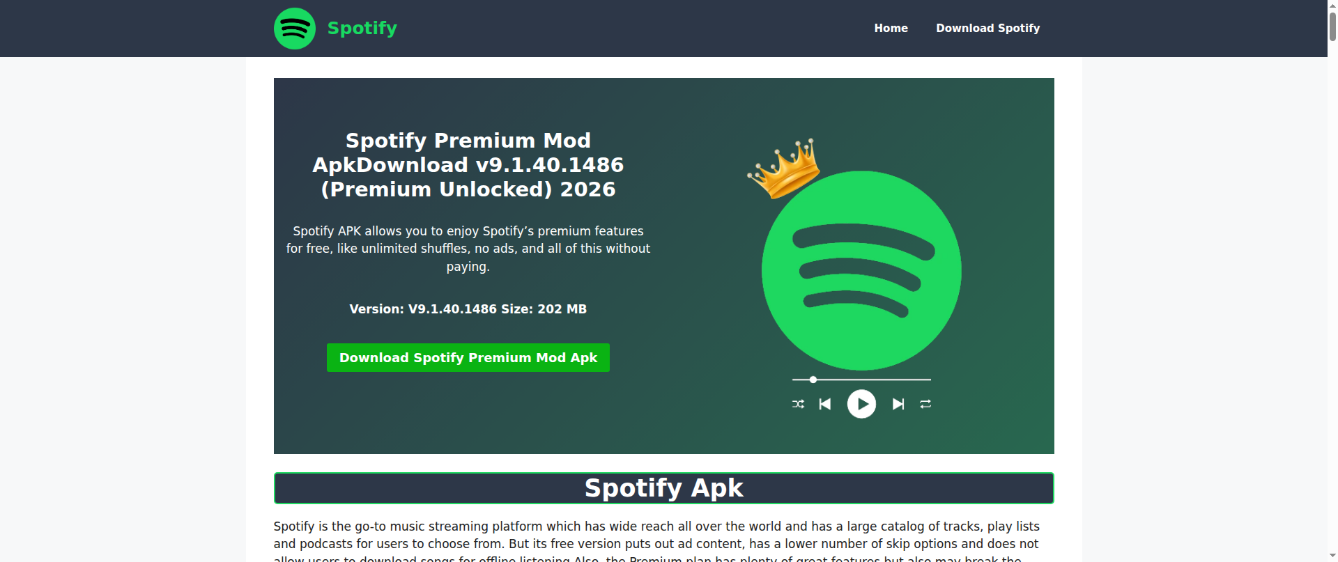 Screenshot of spotifymodapp.com.in