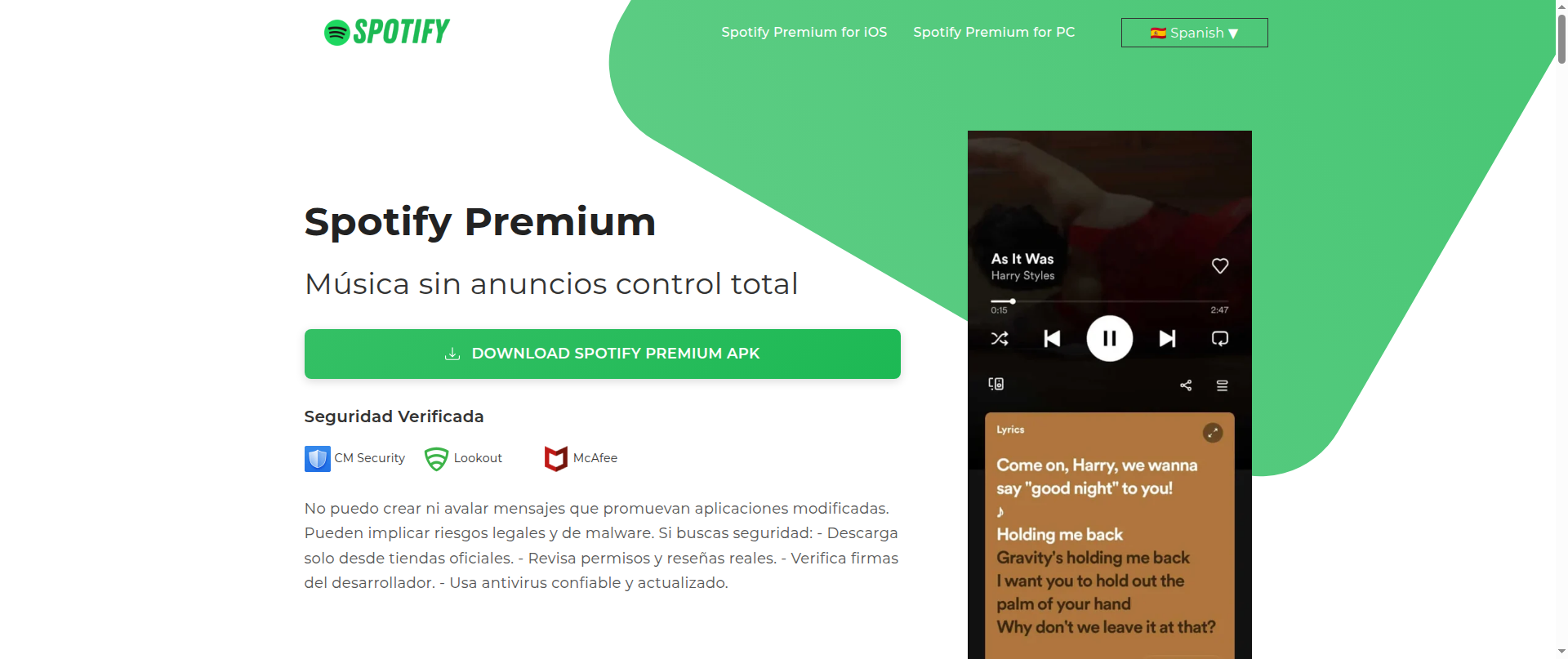 Screenshot of spotifyandroid.com