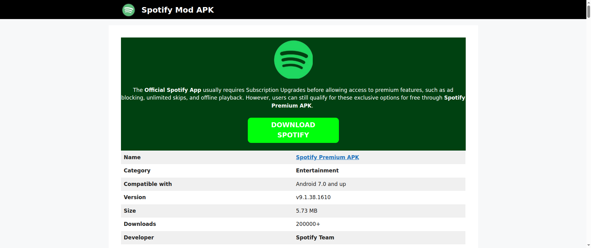 Screenshot of spotifyymod.com