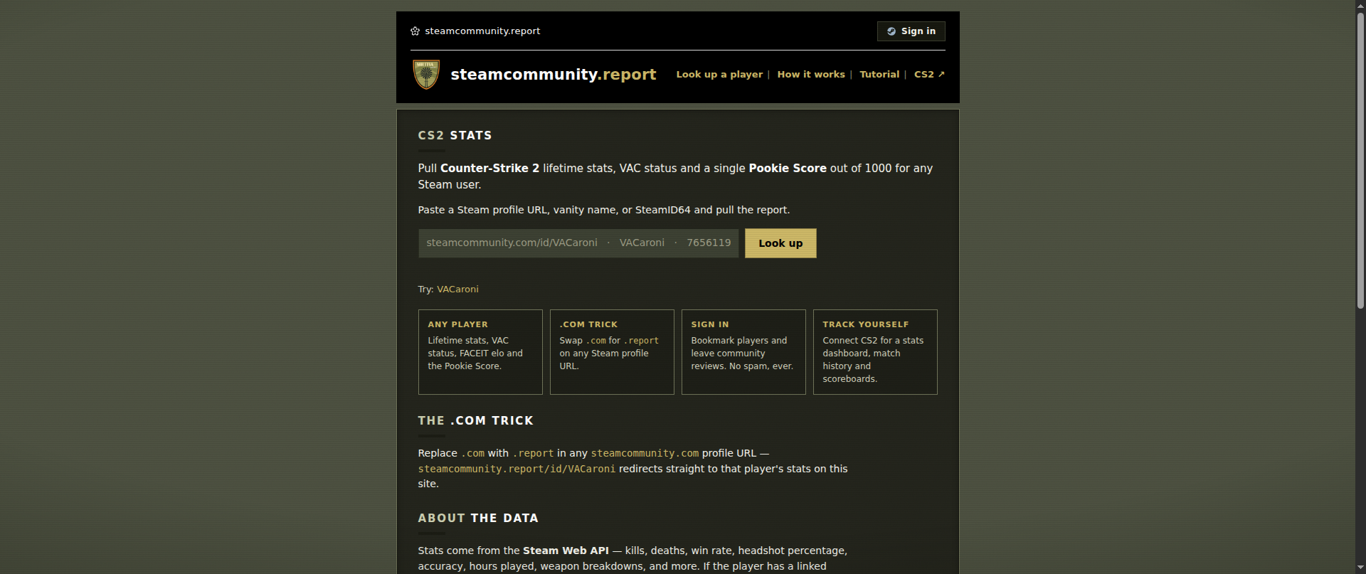 Screenshot of steamcommunity.report