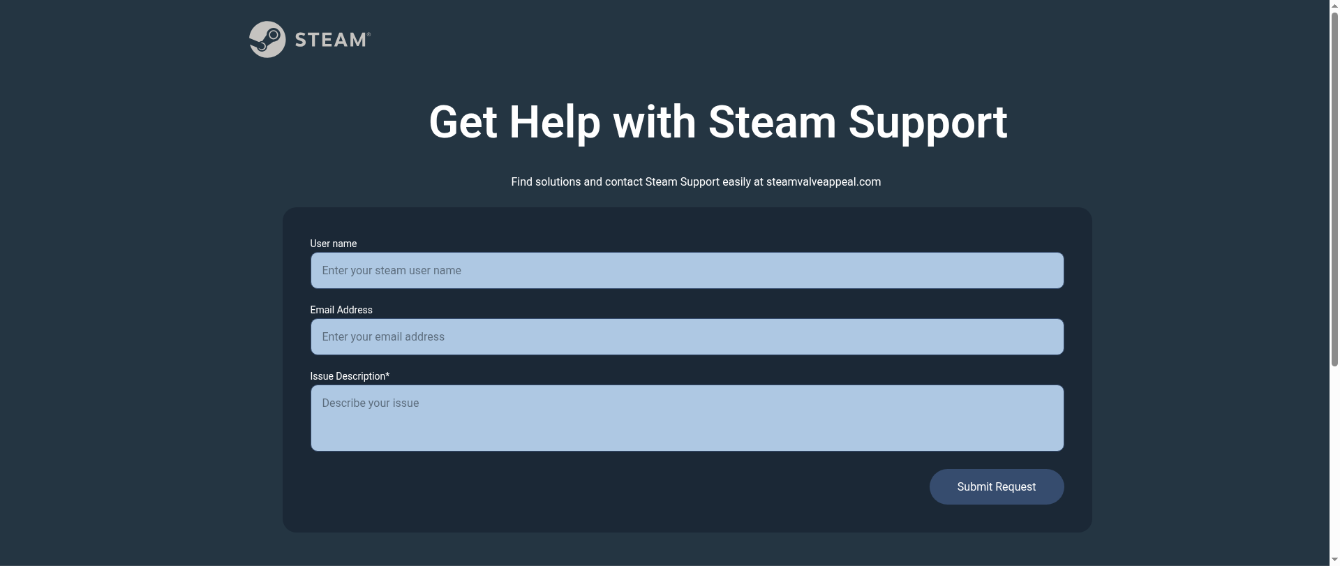 Screenshot of steamvalveappeal.com
