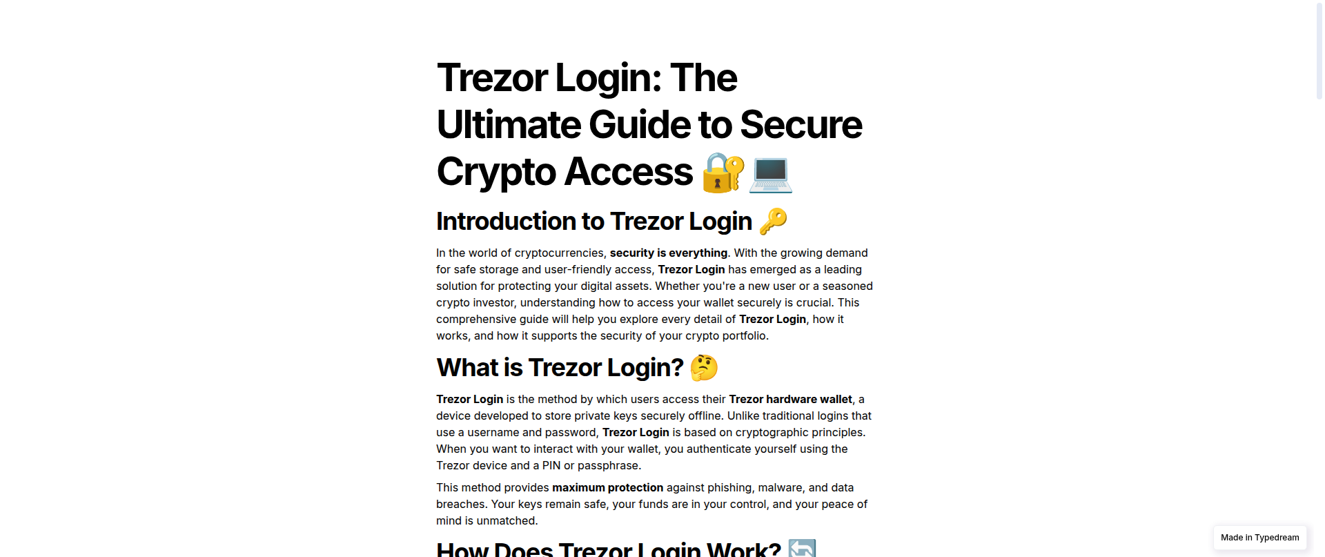Screenshot of start-io-login-trezr-cdn.typedream.app