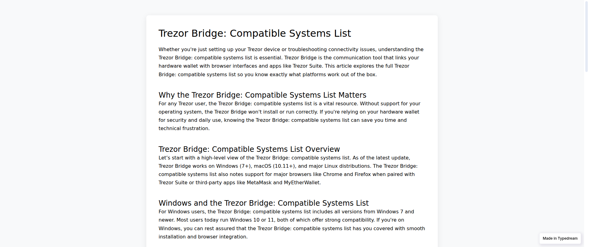 Screenshot of web-trezor--bridge.typedream.app