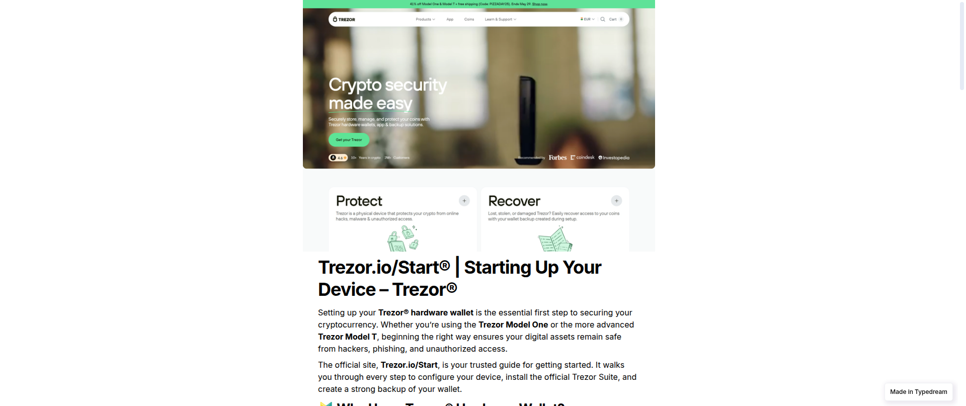 Screenshot of tart-faq-en--trezr.typedream.app
