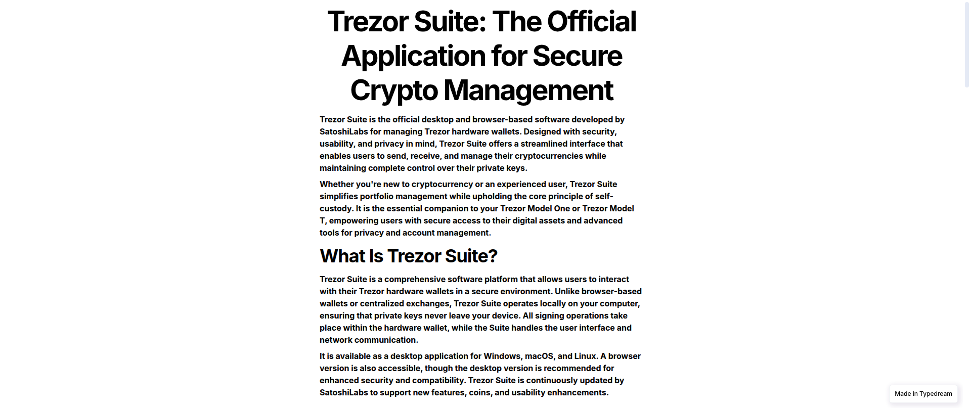 Screenshot of suite-app-docs-trezr.typedream.app