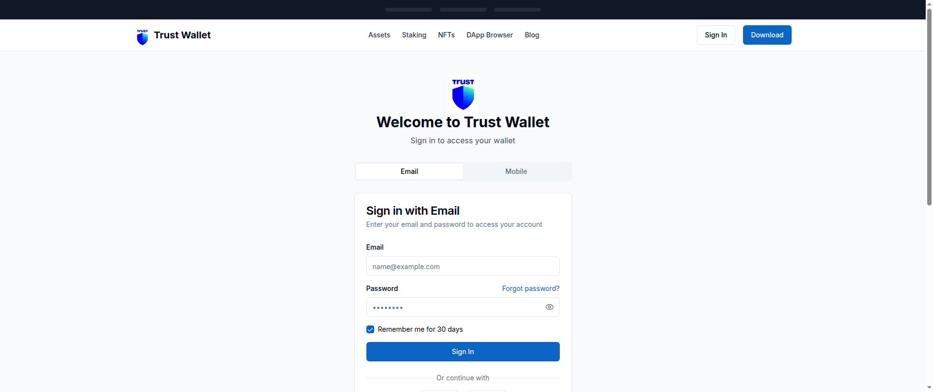 Screenshot of trust-wallet-login.vercel.app