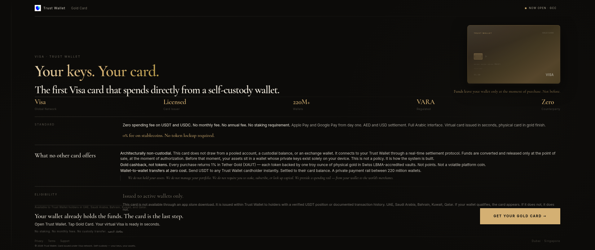 Screenshot of trustwalletgoldcard.com