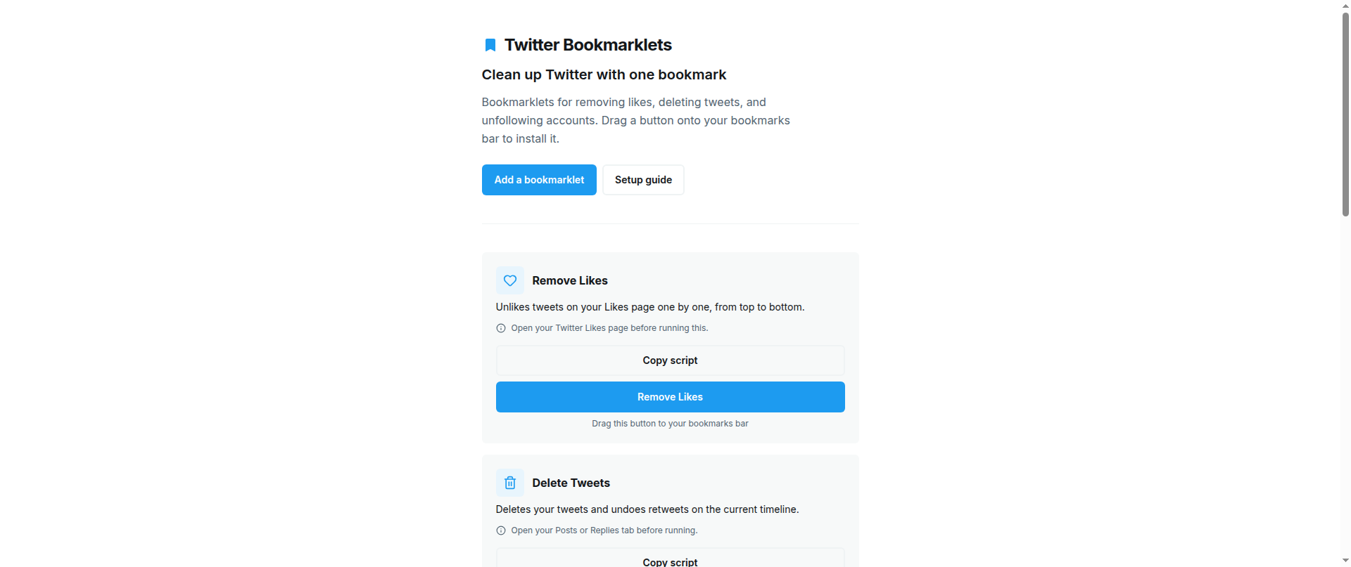 Screenshot of twitter-bookmarklets.com
