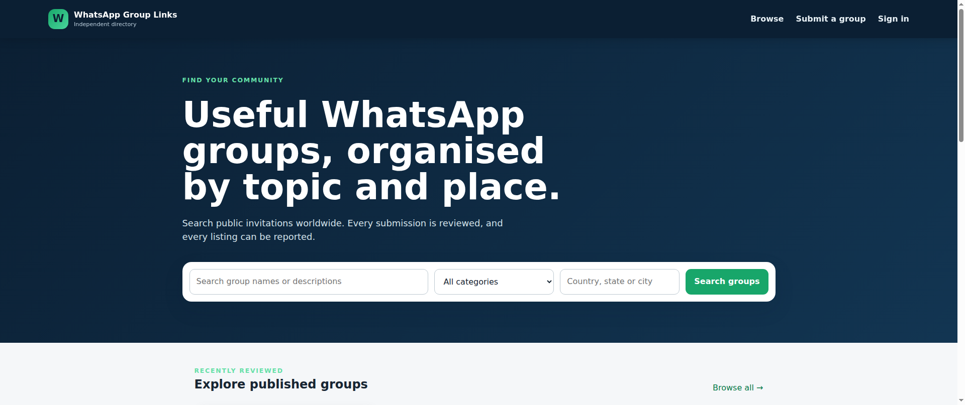 Screenshot of whatsappgrouplinks.directory