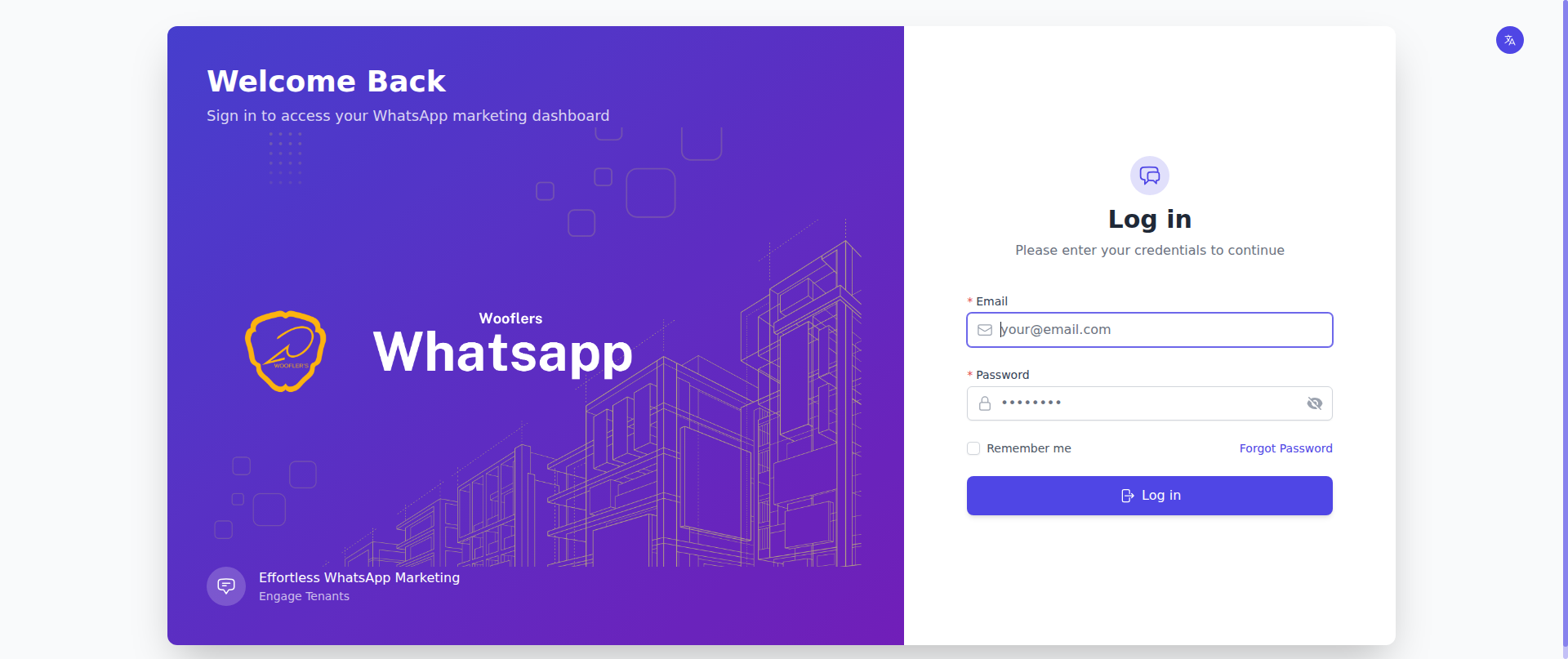 Screenshot of whatsapp.wooflers.com